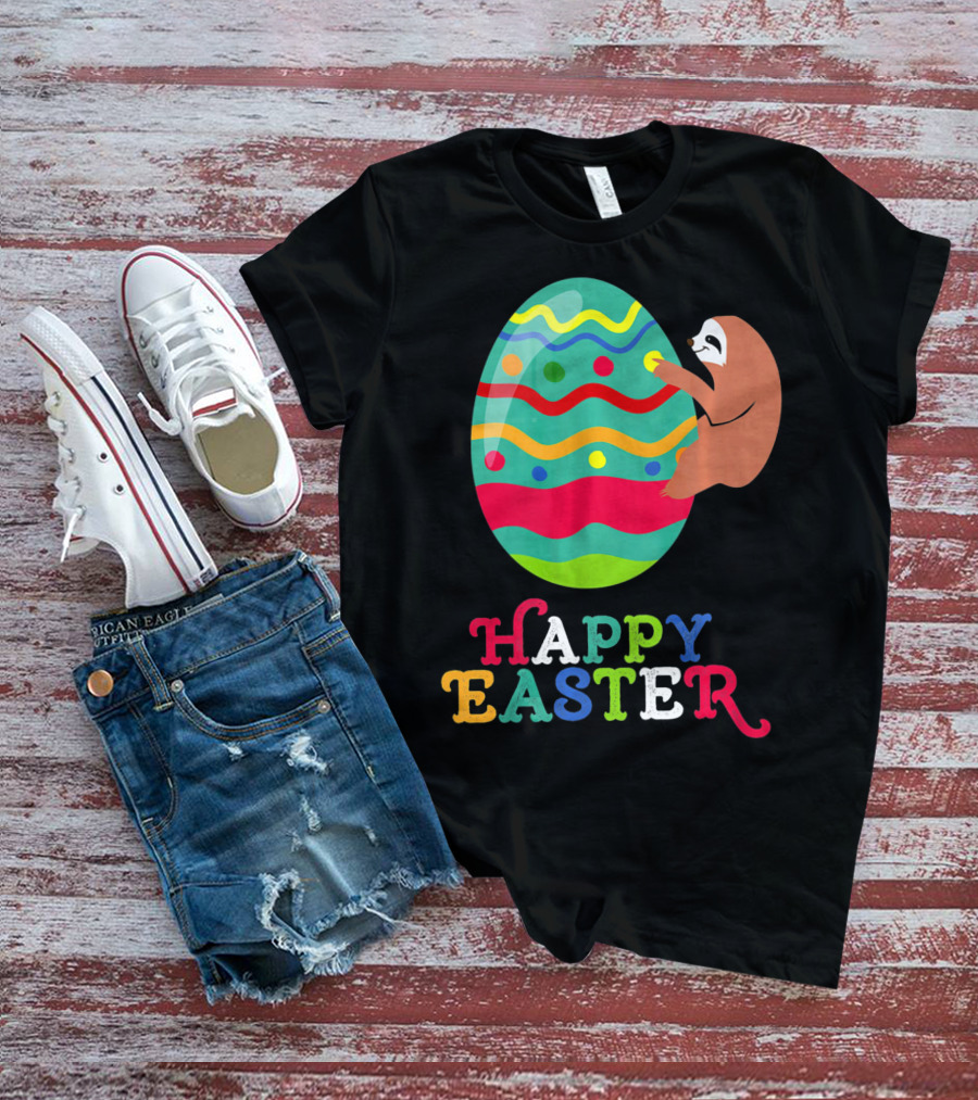Happy Easter Sloth Colorful Egg T-Shirt