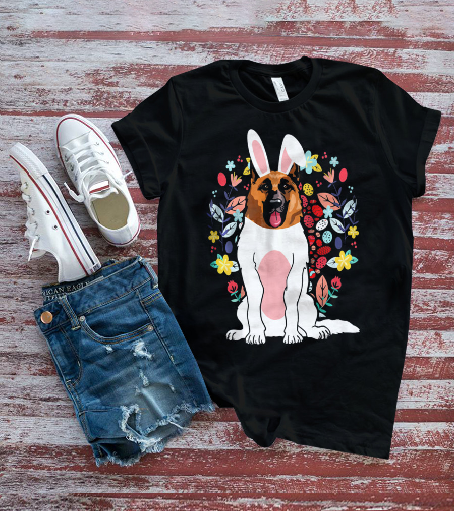 Alsatian Rabbit Ears Floral Background T-Shirt