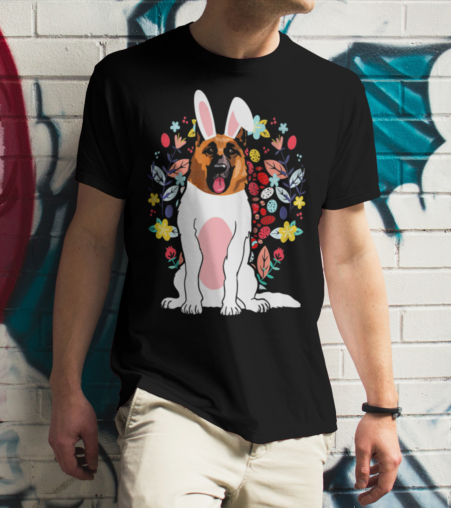 Alsatian Rabbit Ears Floral Background T-Shirt