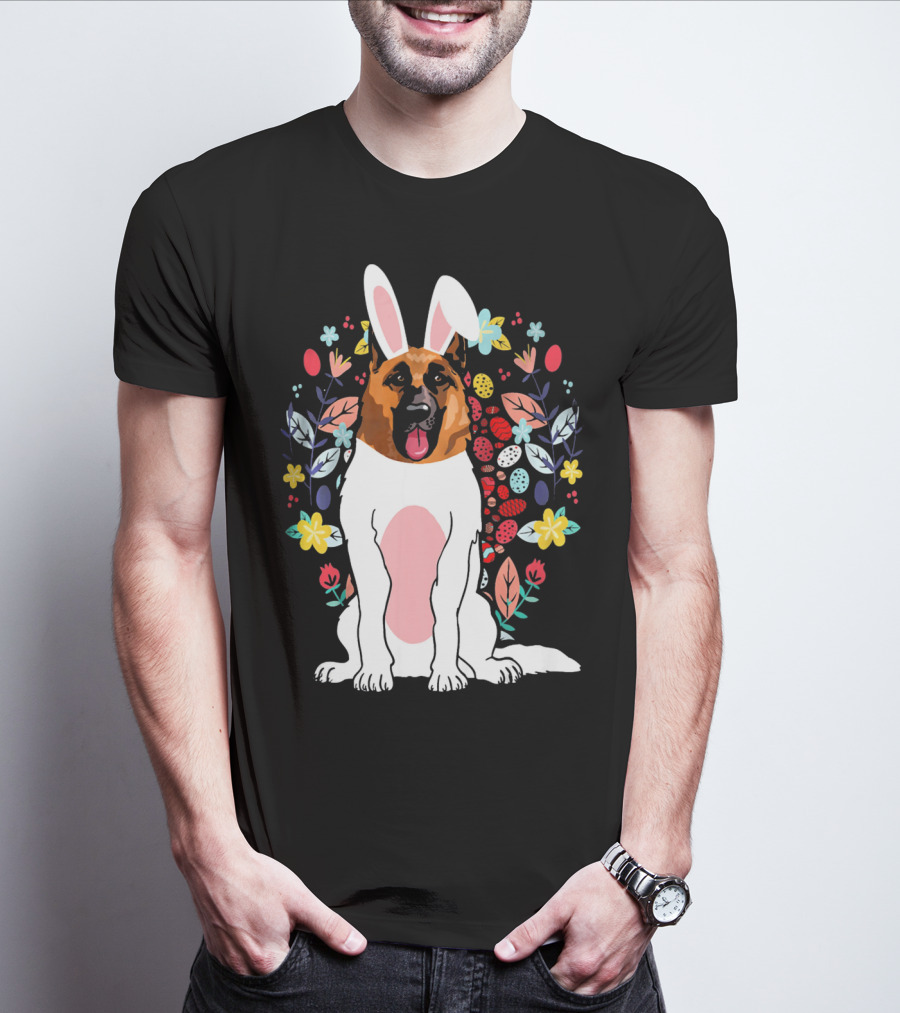 Alsatian Rabbit Ears Floral Background T-Shirt