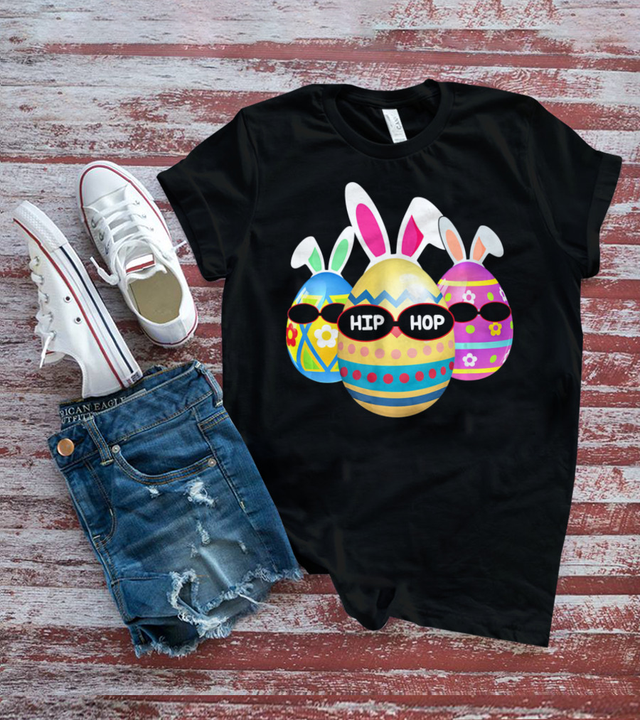 Hip Hop Bunny Eggs With Sunglasses T-Shirt