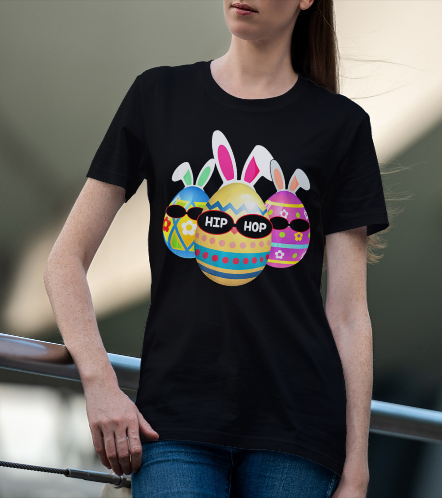 Hip Hop Bunny Eggs With Sunglasses T-Shirt