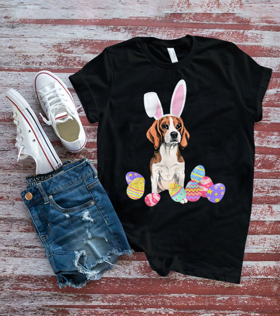 Beagle Bunny Rabbit Hat With Easter Eggs T-Shirt