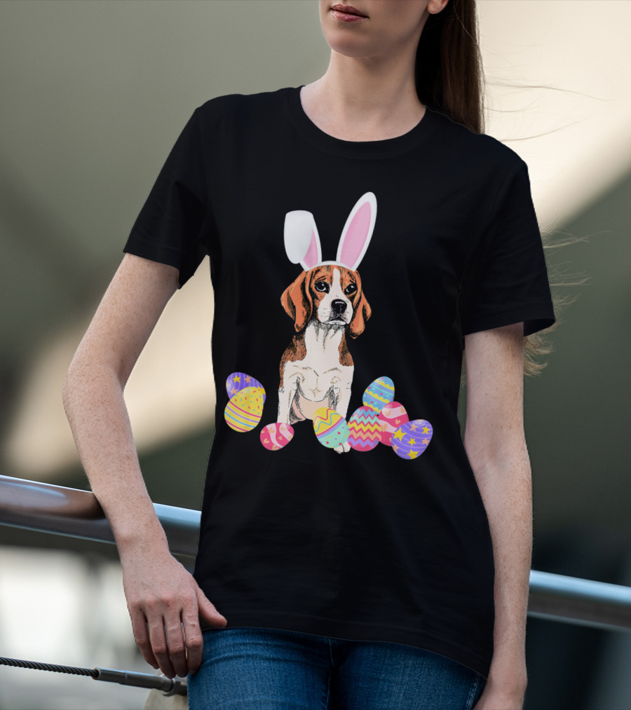 Beagle Bunny Rabbit Hat With Easter Eggs T-Shirt