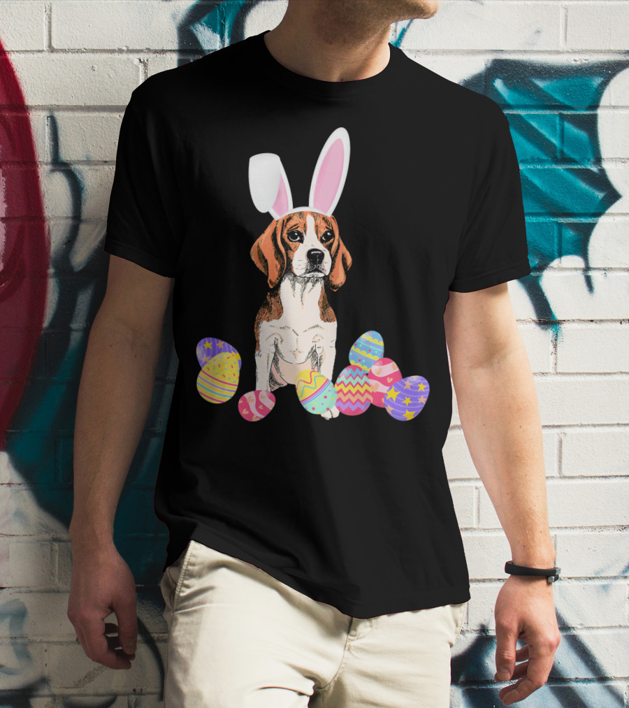 Beagle Bunny Rabbit Hat With Easter Eggs T-Shirt