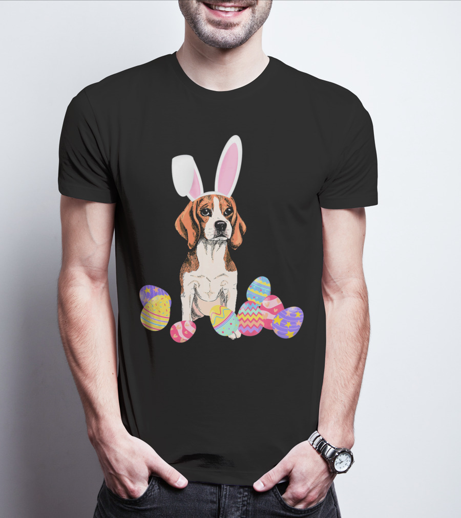 Beagle Bunny Rabbit Hat With Easter Eggs T-Shirt