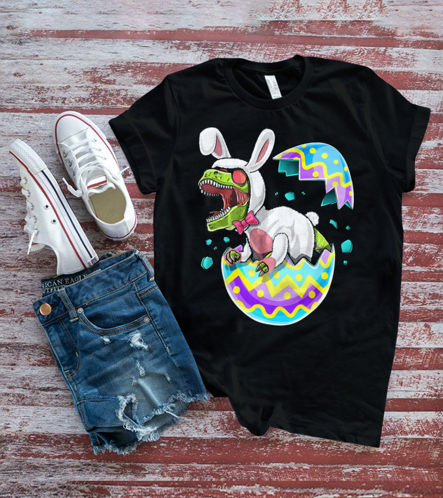 Happy Easter Rex Dinosaur Bunny In Eggshell Costume T-Shirt
