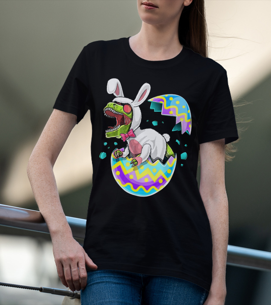 Happy Easter Rex Dinosaur Bunny In Eggshell Costume T-Shirt