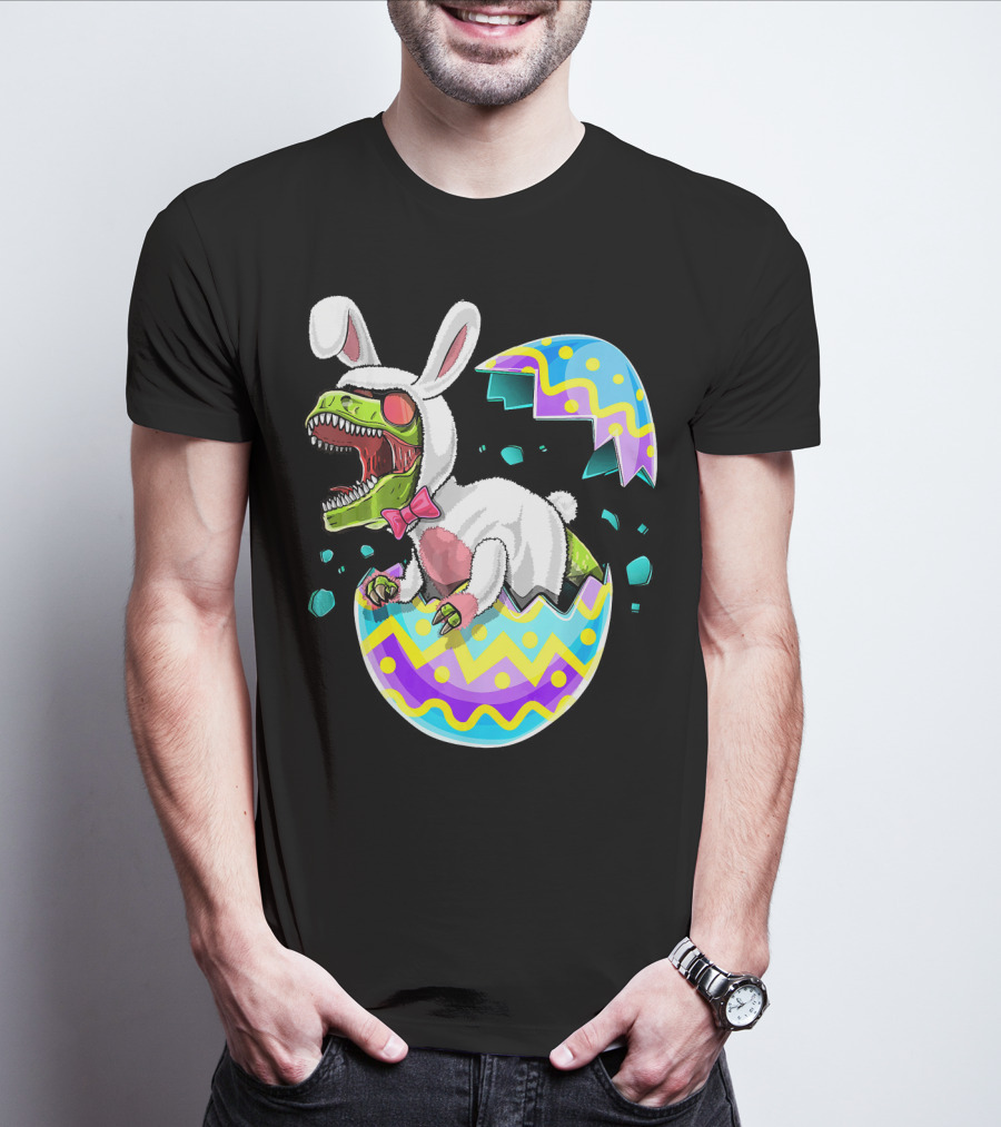 Happy Easter Rex Dinosaur Bunny In Eggshell Costume T-Shirt