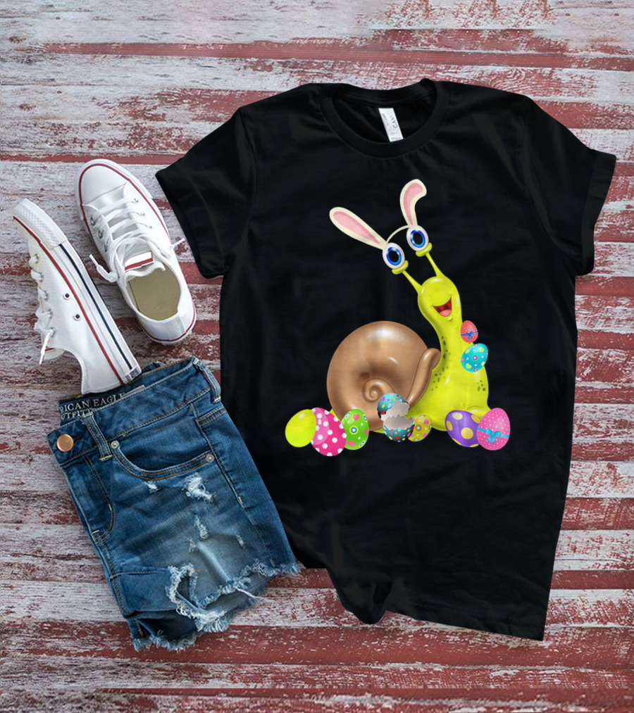 Snail With Bunny Ears And Colorful Easter Eggs T-Shirt