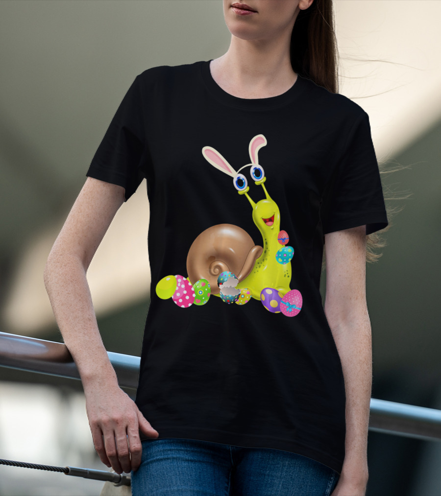Snail With Bunny Ears And Colorful Easter Eggs T-Shirt