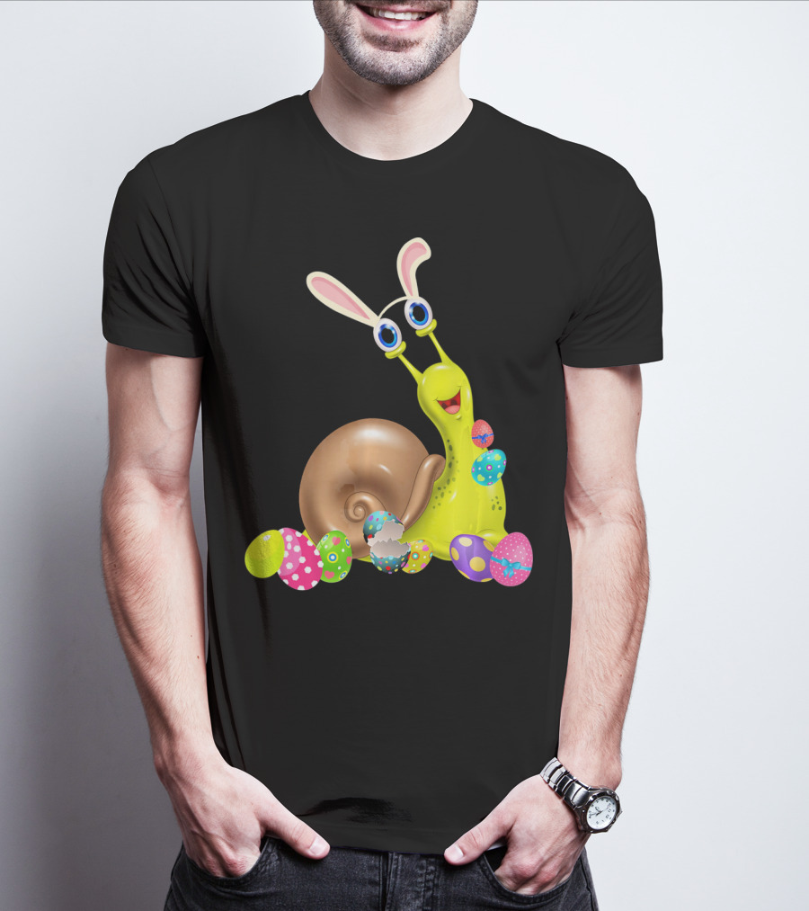 Snail With Bunny Ears And Colorful Easter Eggs T-Shirt