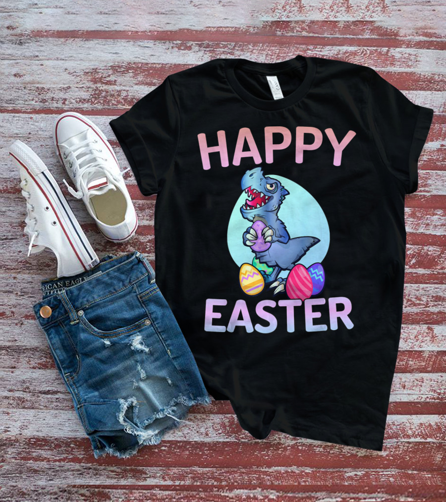 Happy Easter Dinosaur Rex With Colorful Eggs T-Shirt