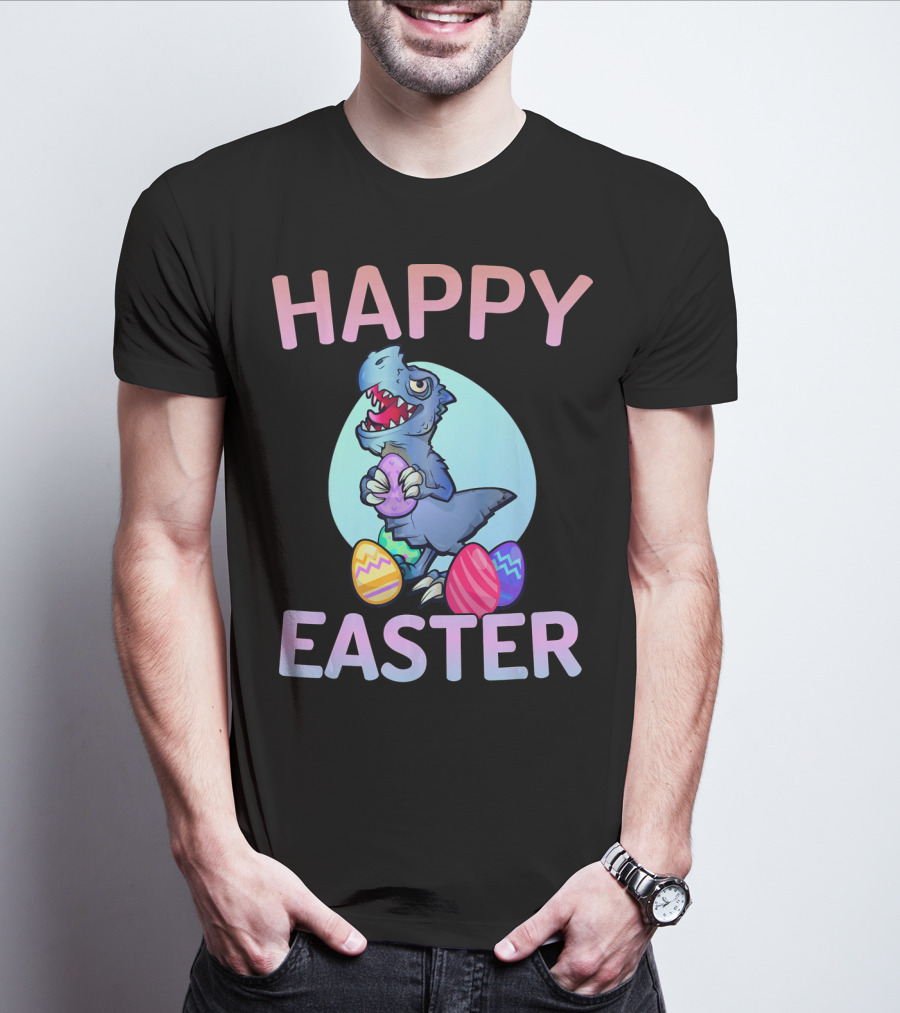 Happy Easter Dinosaur Rex With Colorful Eggs T-Shirt