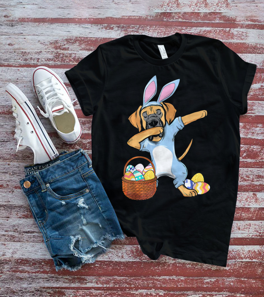 Dabbing Easter Bunny Great Dane With Basket Of Eggs T-Shirt