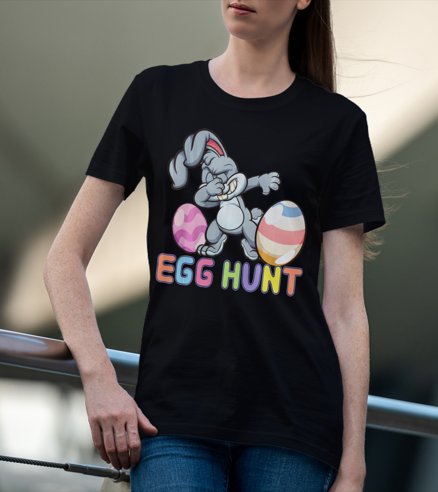 Dabbing Bunny Egg Hunt Easter Celebration With Colorful Eggs T-Shirt