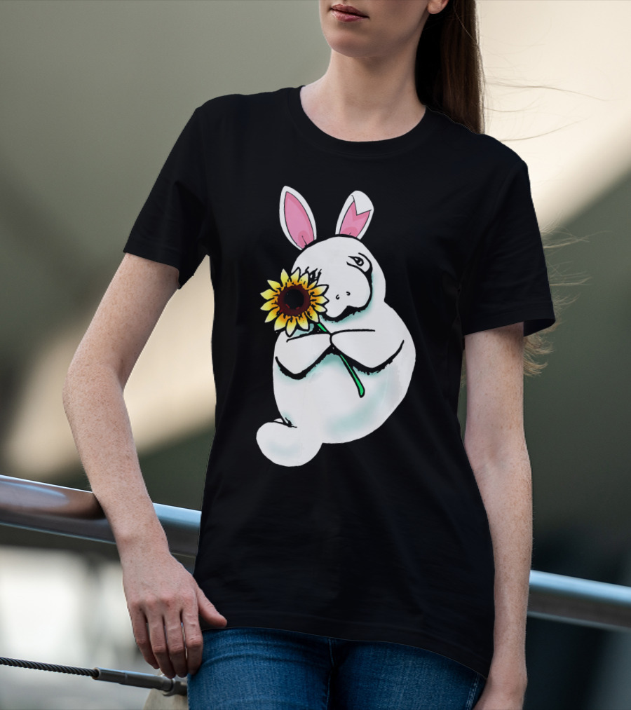 Sunflower Hugging Manatee Bunny T-Shirt