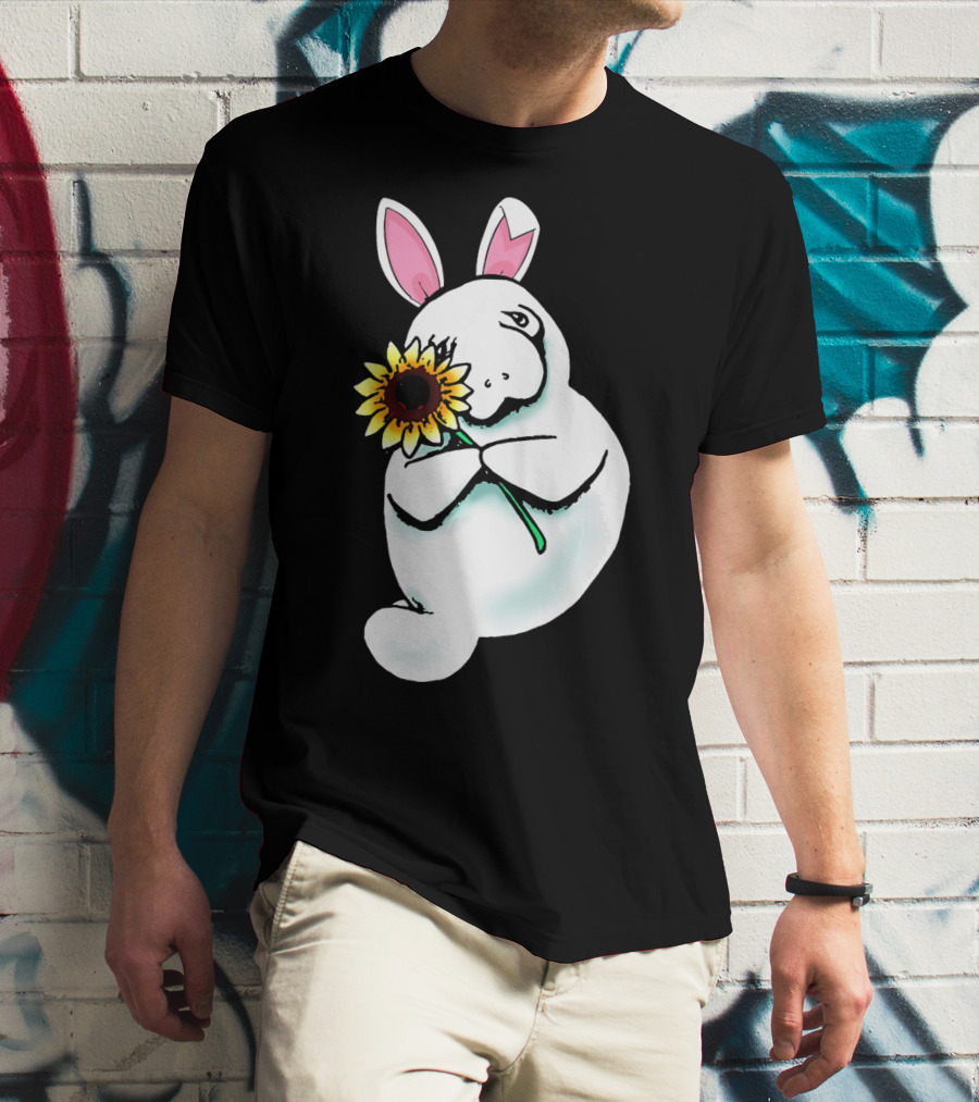 Sunflower Hugging Manatee Bunny T-Shirt