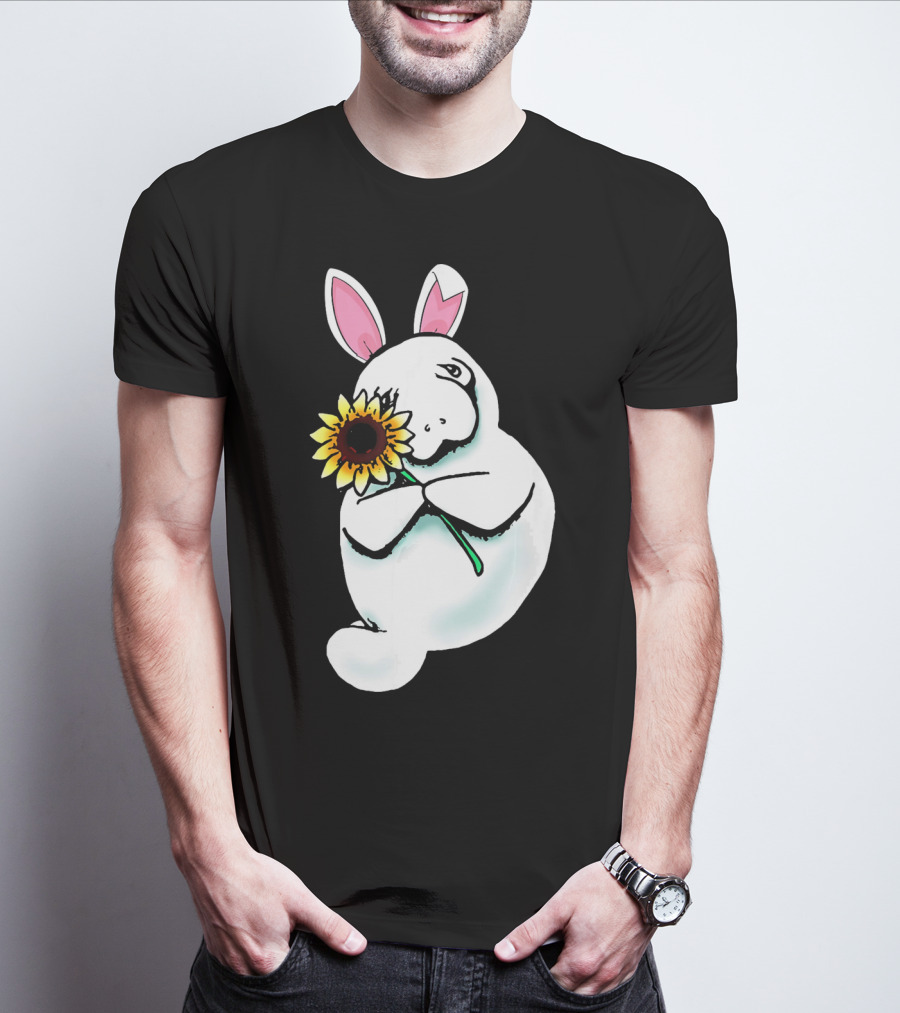 Sunflower Hugging Manatee Bunny T-Shirt