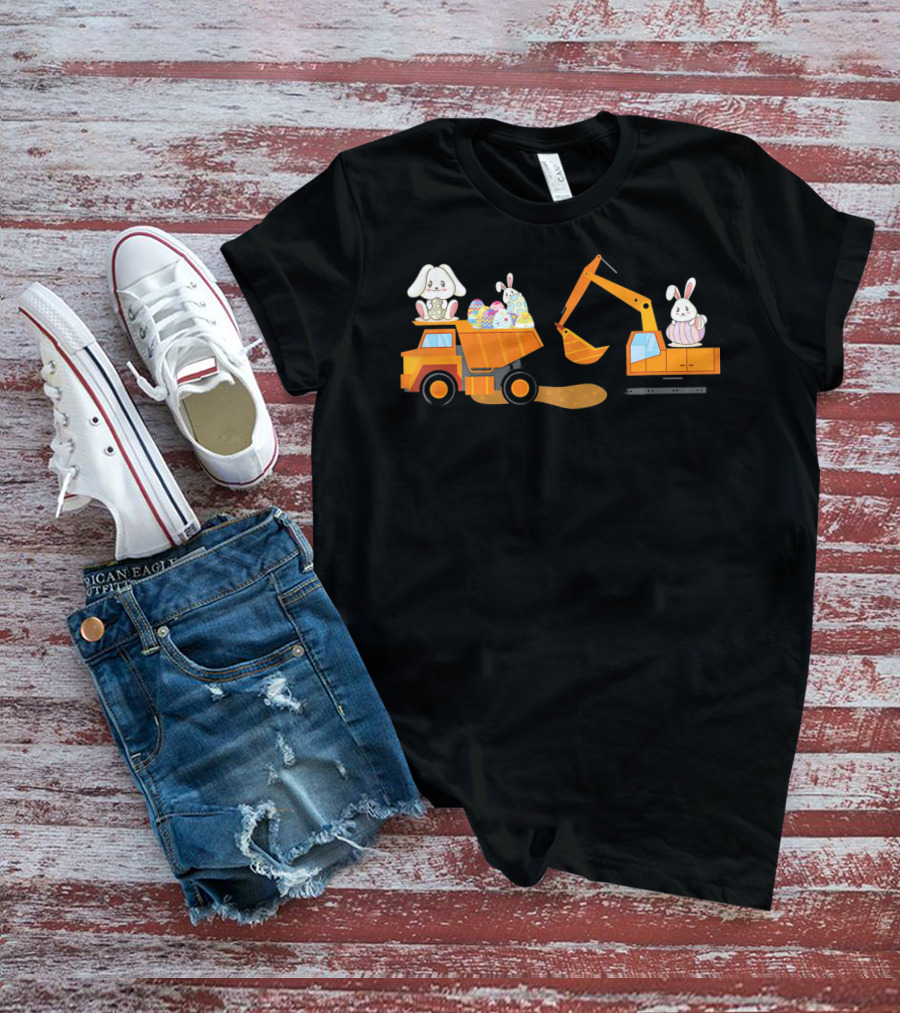 Easter Bunny With Eggs On Construction Site Scene T-Shirt