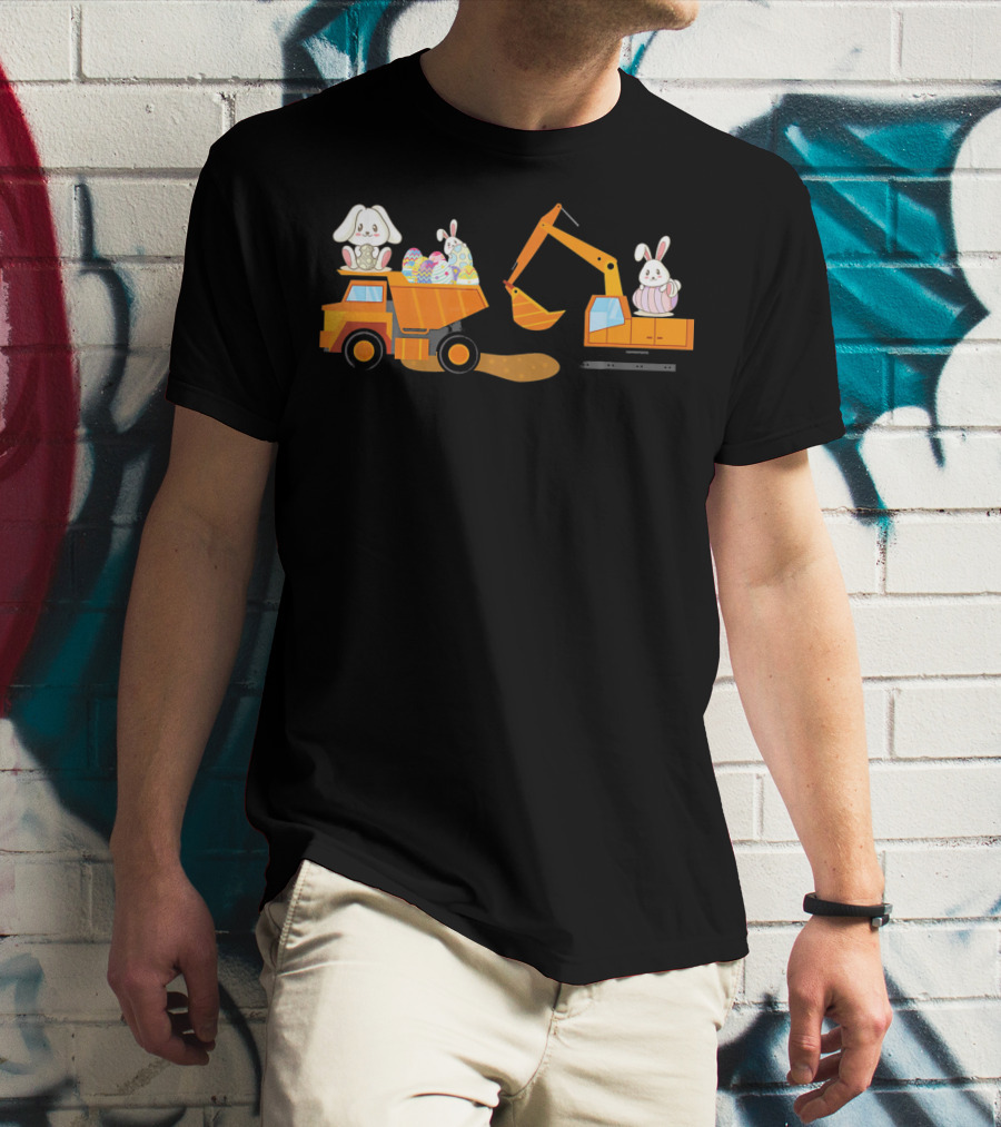 Easter Bunny With Eggs On Construction Site Scene T-Shirt