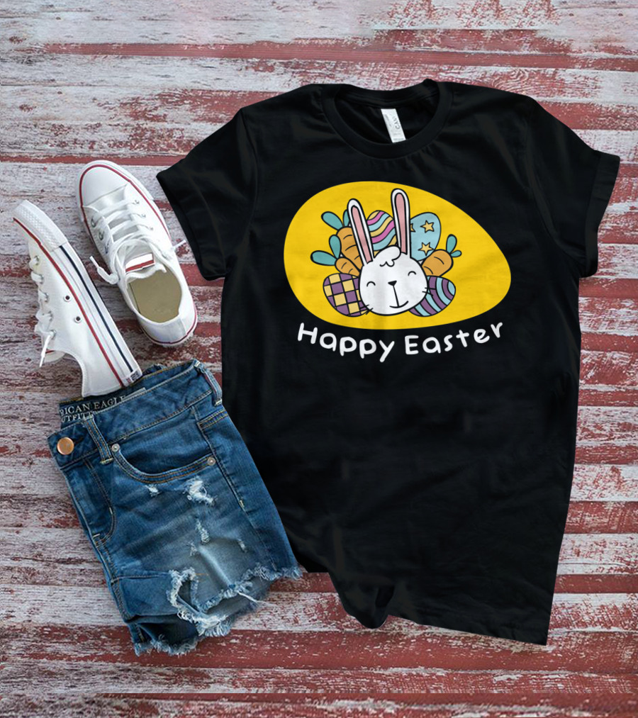 Happy Easter Bunny With Colorful Eggs T-Shirt