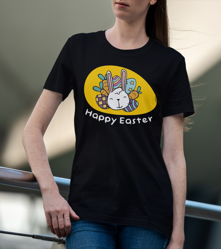 Happy Easter Bunny With Colorful Eggs T-Shirt