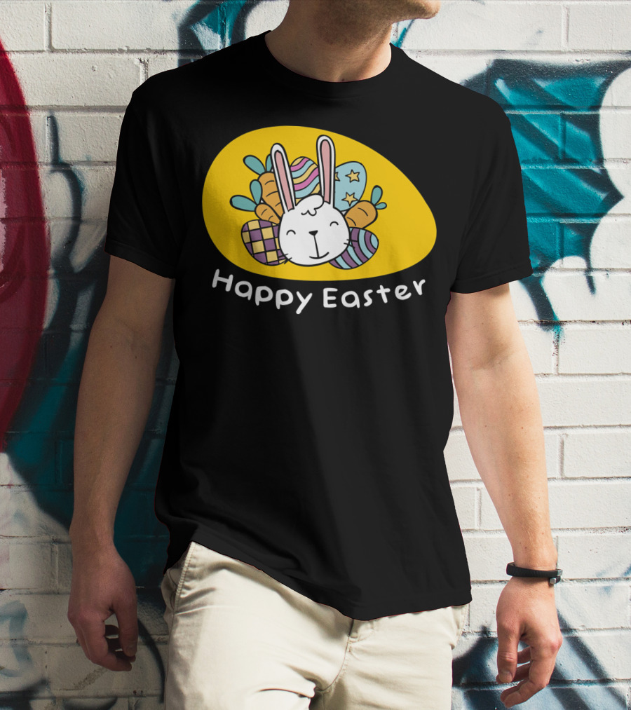 Happy Easter Bunny With Colorful Eggs T-Shirt