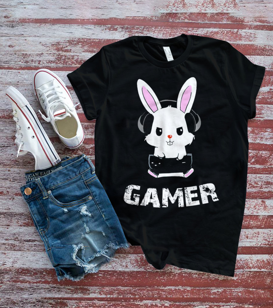 Gamer Bunny Headphones Easter Boys Gaming Men T-Shirt