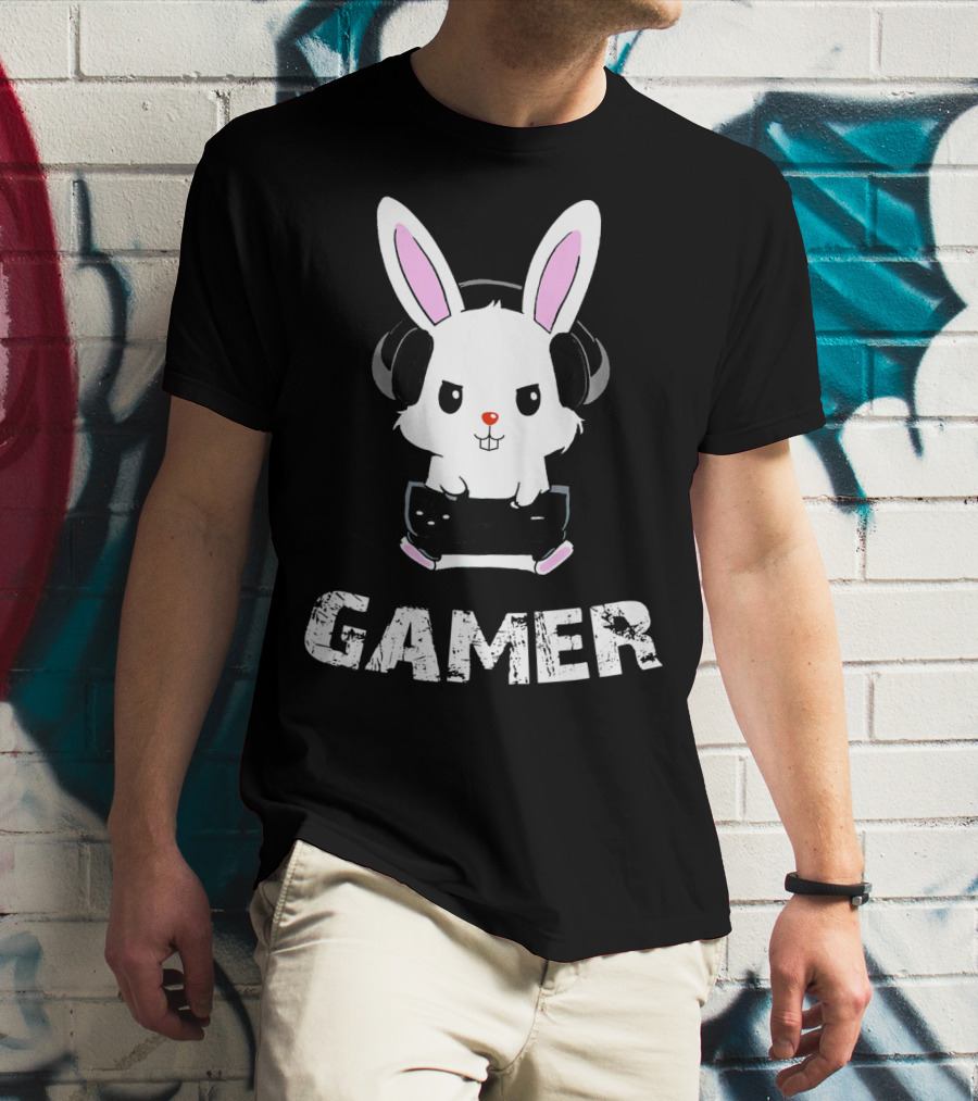 Gamer Bunny Headphones Easter Boys Gaming Men T-Shirt