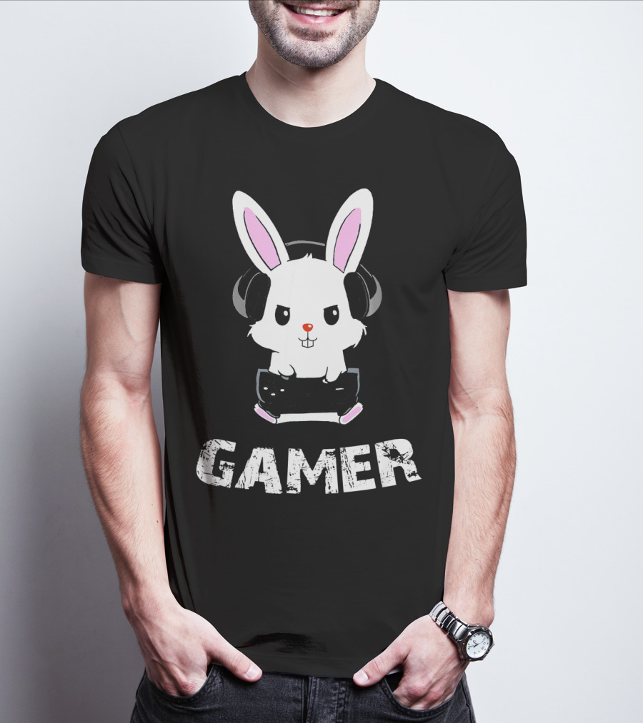 Gamer Bunny Headphones Easter Boys Gaming Men T-Shirt