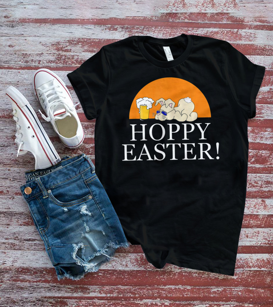 Bunny Lovers Hoppy Easter With Beer And Relaxing Rabbit T-Shirt