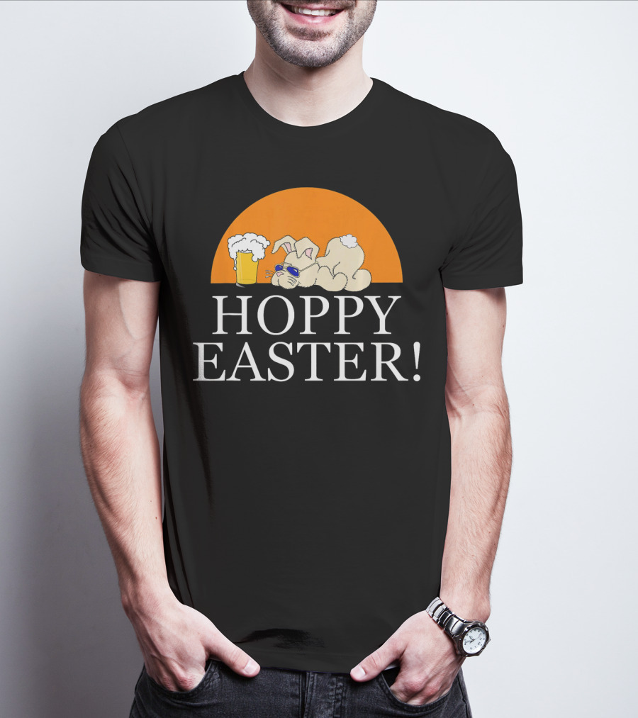 Bunny Lovers Hoppy Easter With Beer And Relaxing Rabbit T-Shirt