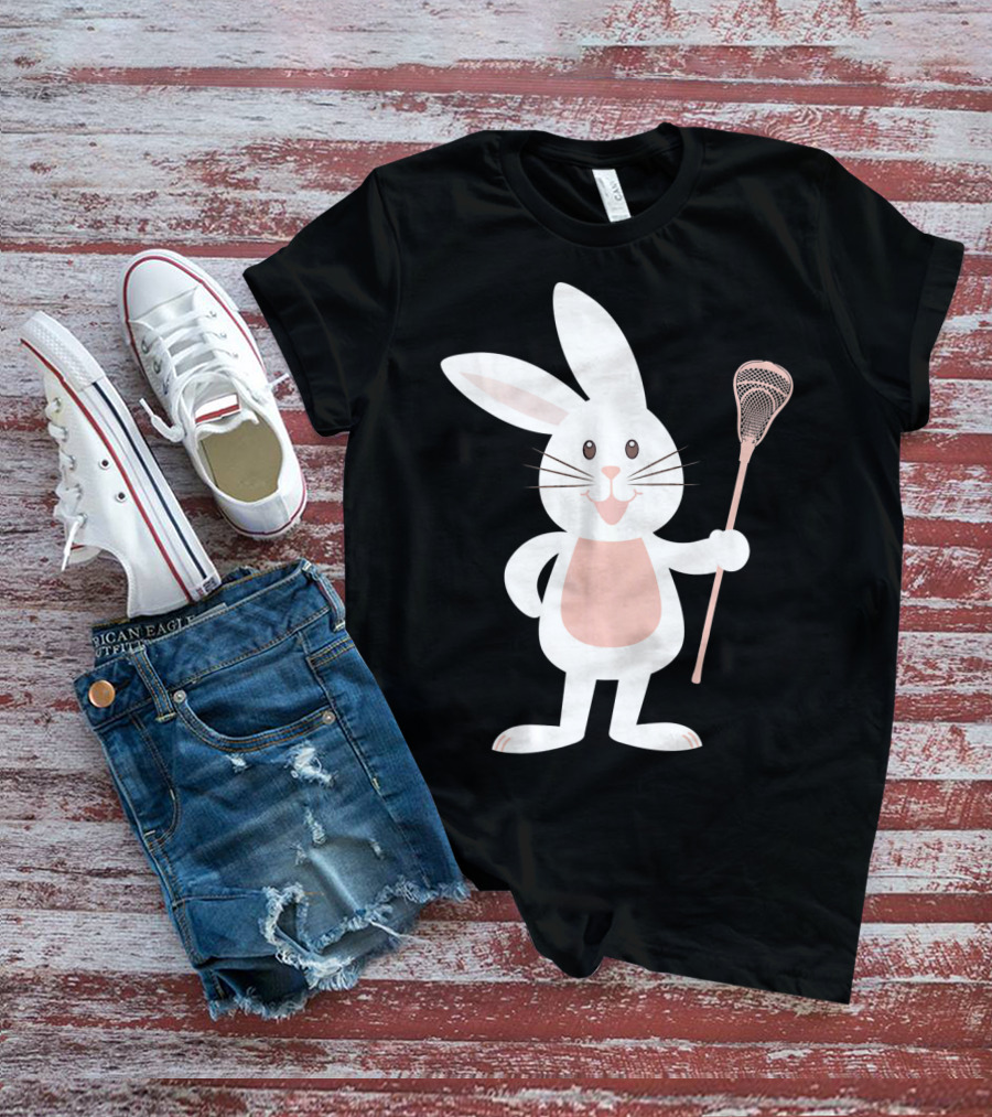 Cute Lacrosse Easter Bunny Holding Stick T-Shirt
