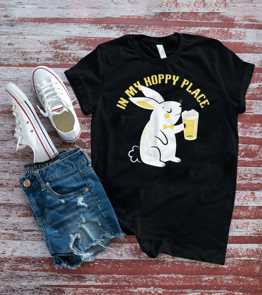 In My Hoppy Place Cute Bunny Drinking Beer T-Shirt
