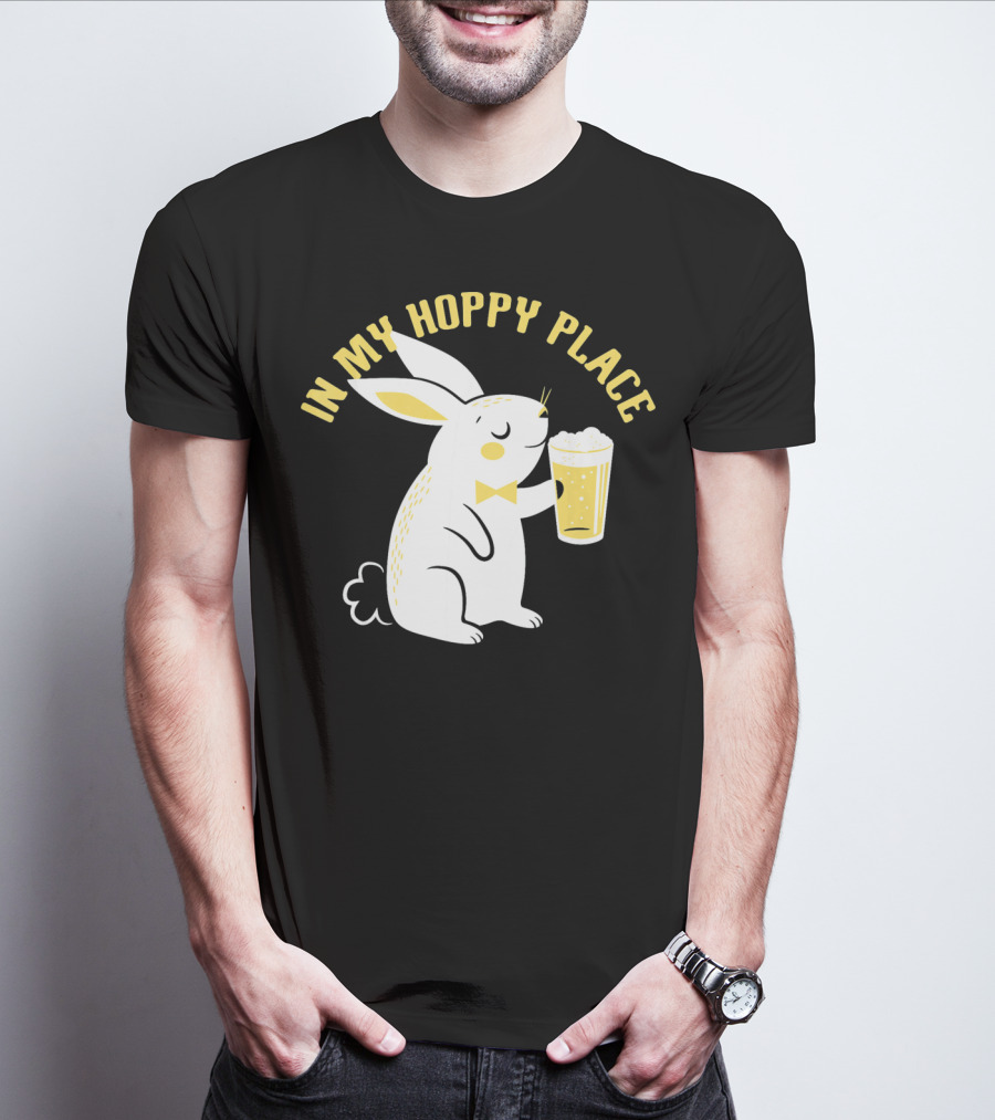 In My Hoppy Place Cute Bunny Drinking Beer T-Shirt