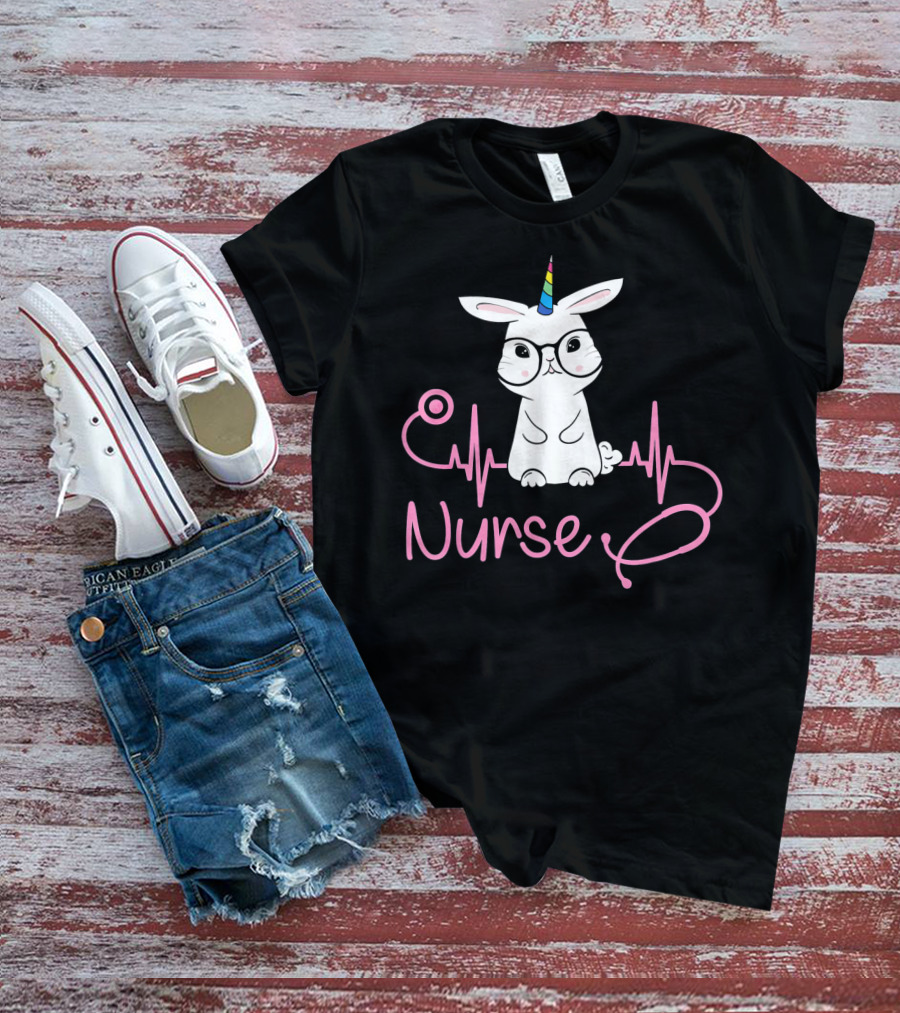 Nurse Unicorn Bunny Stethoscope Heartbeat T-Shirt