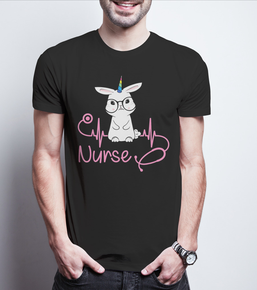 Nurse Unicorn Bunny Stethoscope Heartbeat T-Shirt
