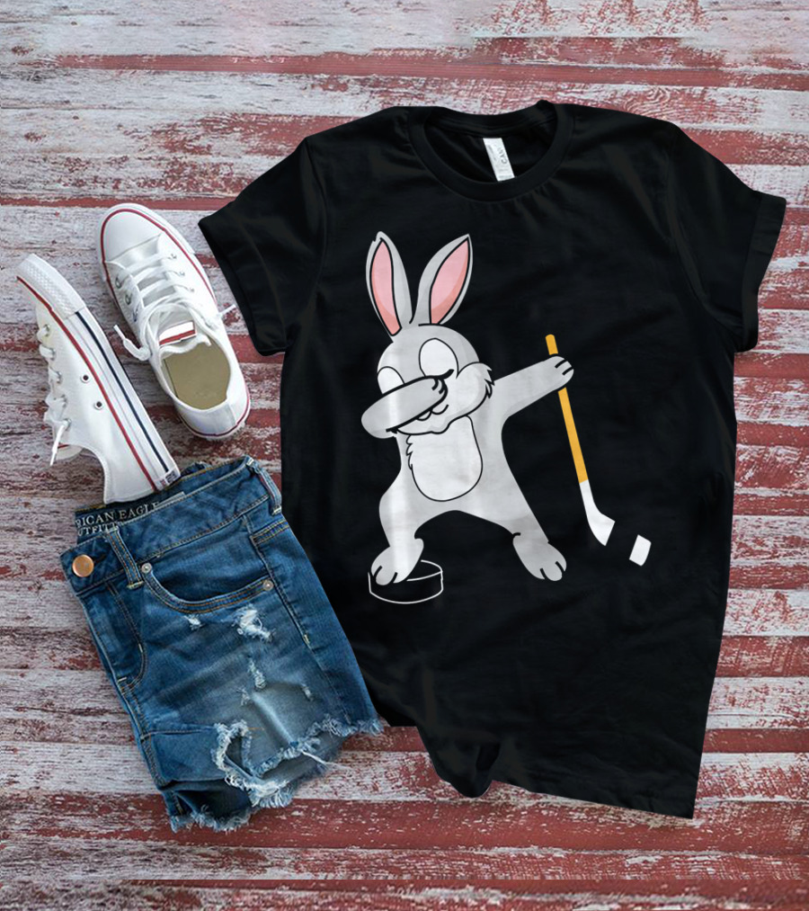 Dabbing Bunny Playing Hockey Easter Day T-Shirt