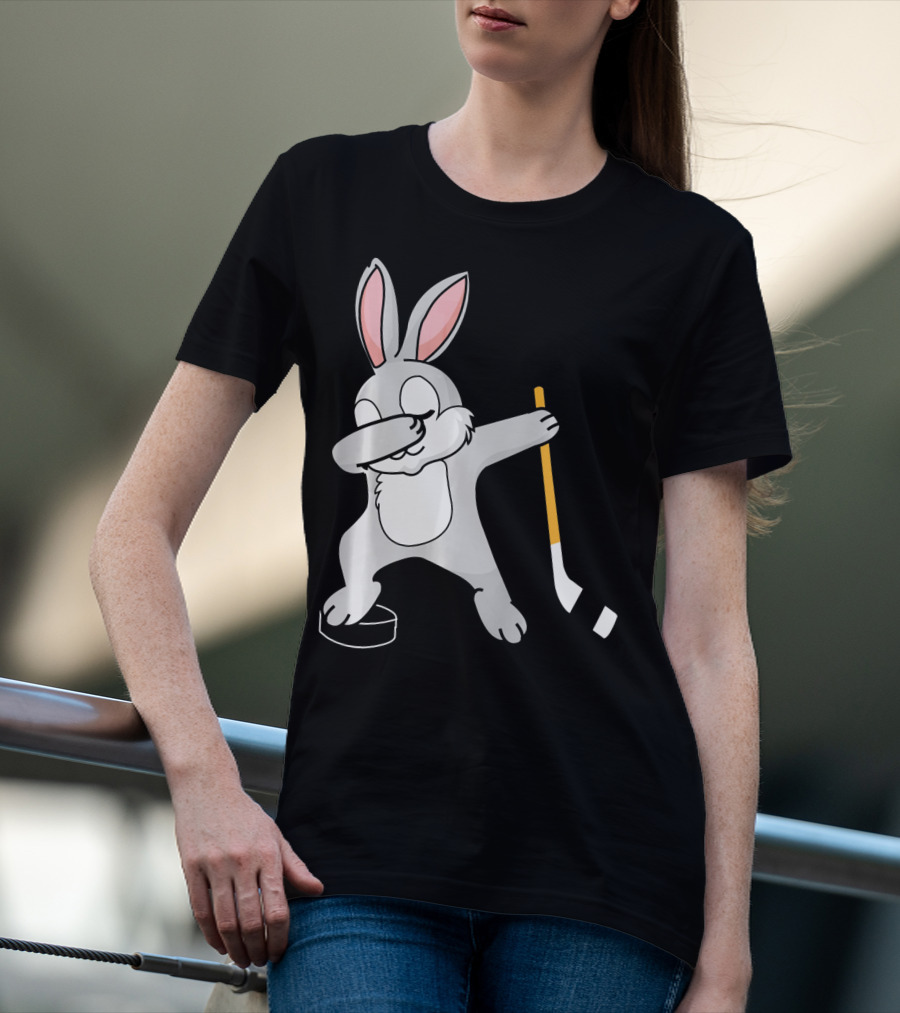 Dabbing Bunny Playing Hockey Easter Day T-Shirt