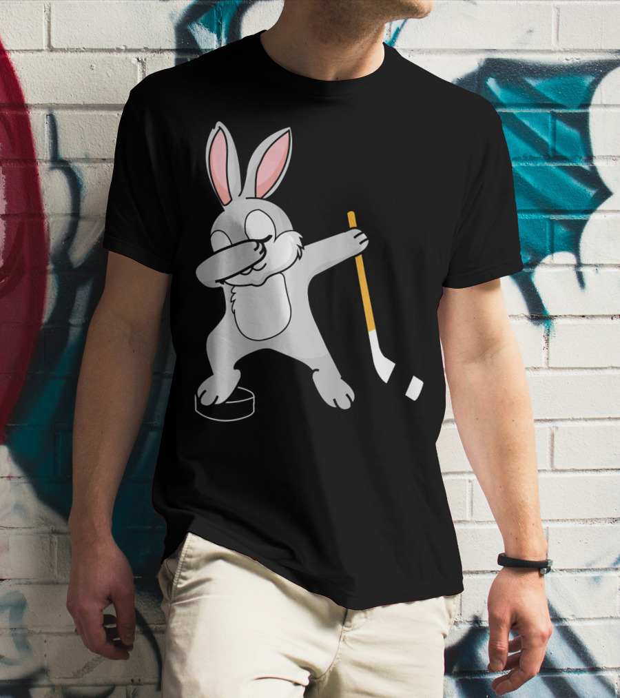 Dabbing Bunny Playing Hockey Easter Day T-Shirt