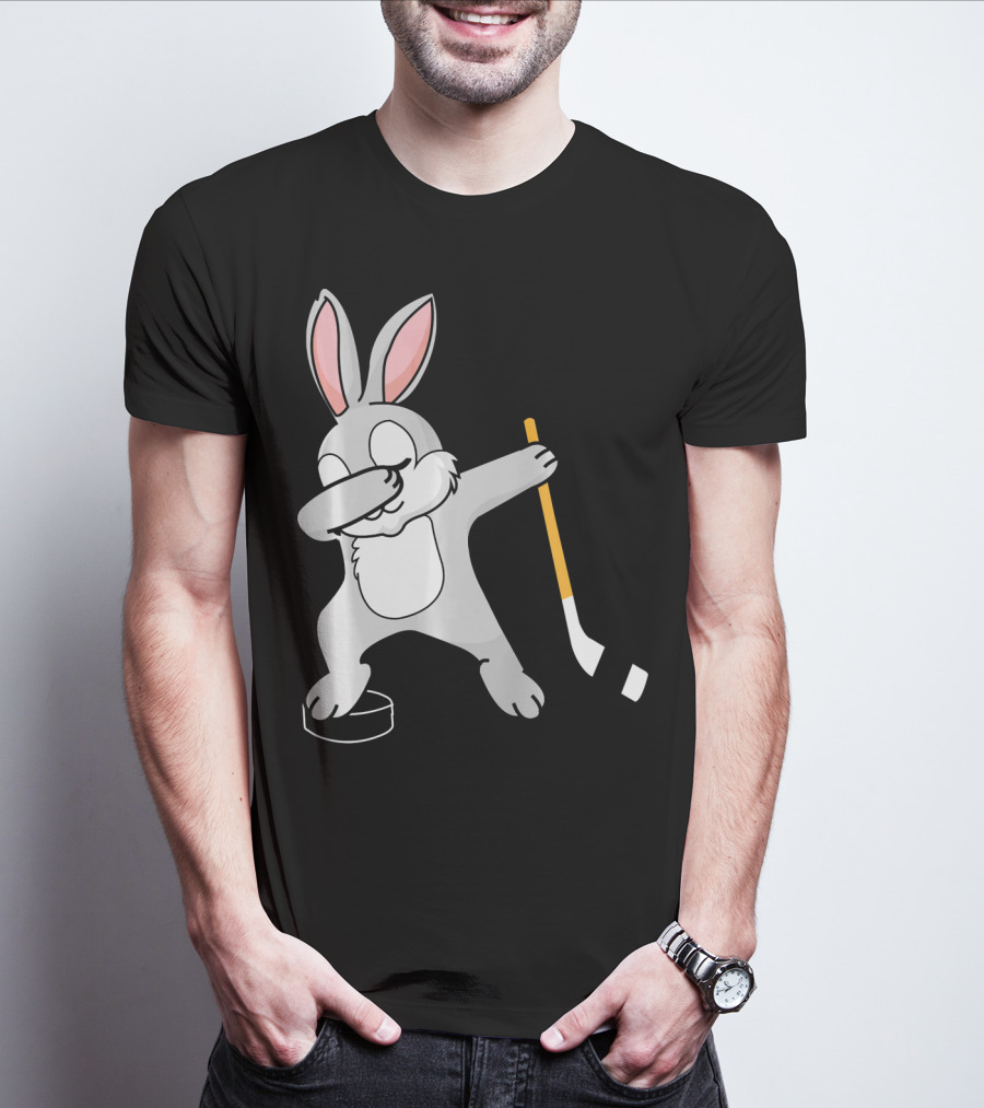 Dabbing Bunny Playing Hockey Easter Day T-Shirt