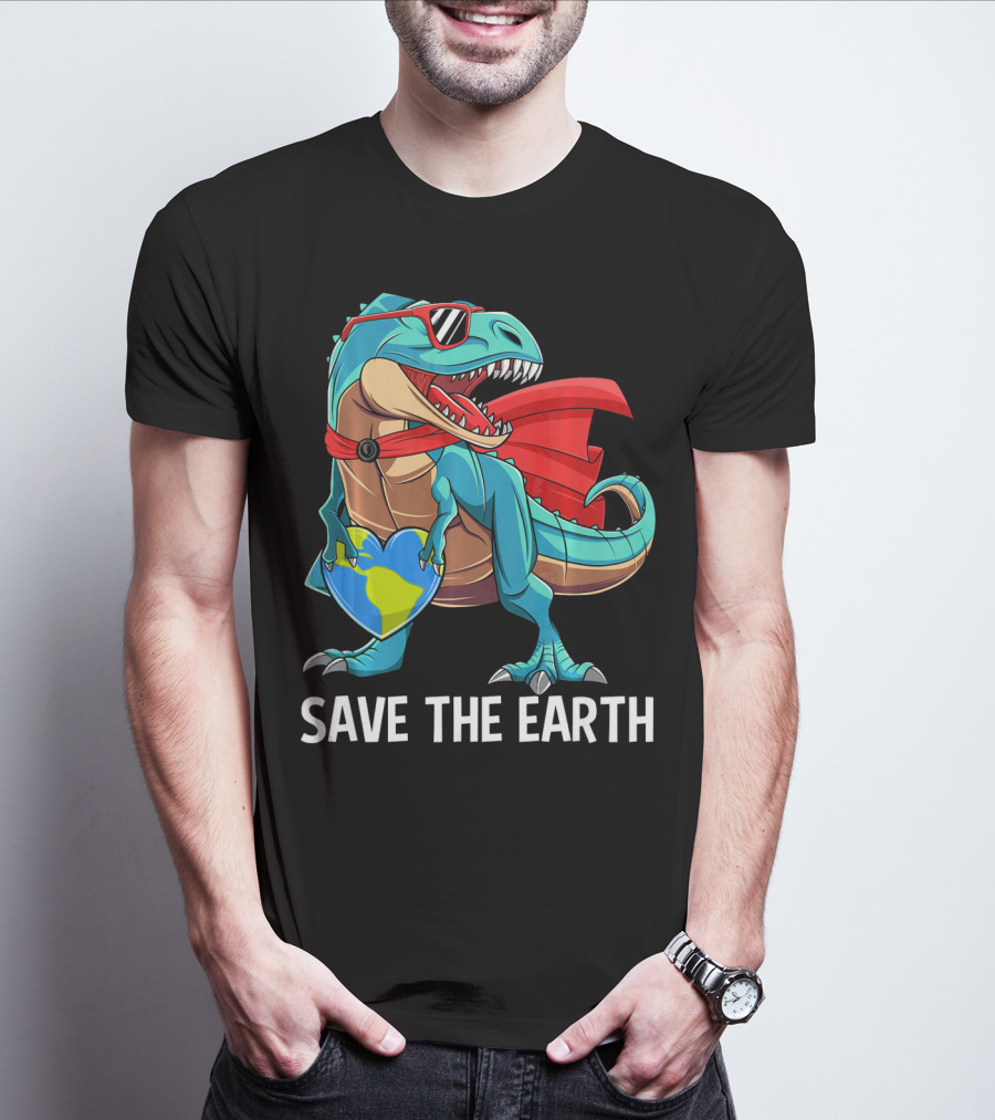 Save The Earth Dinosaur Kids Boys Earth Day T-Shirt