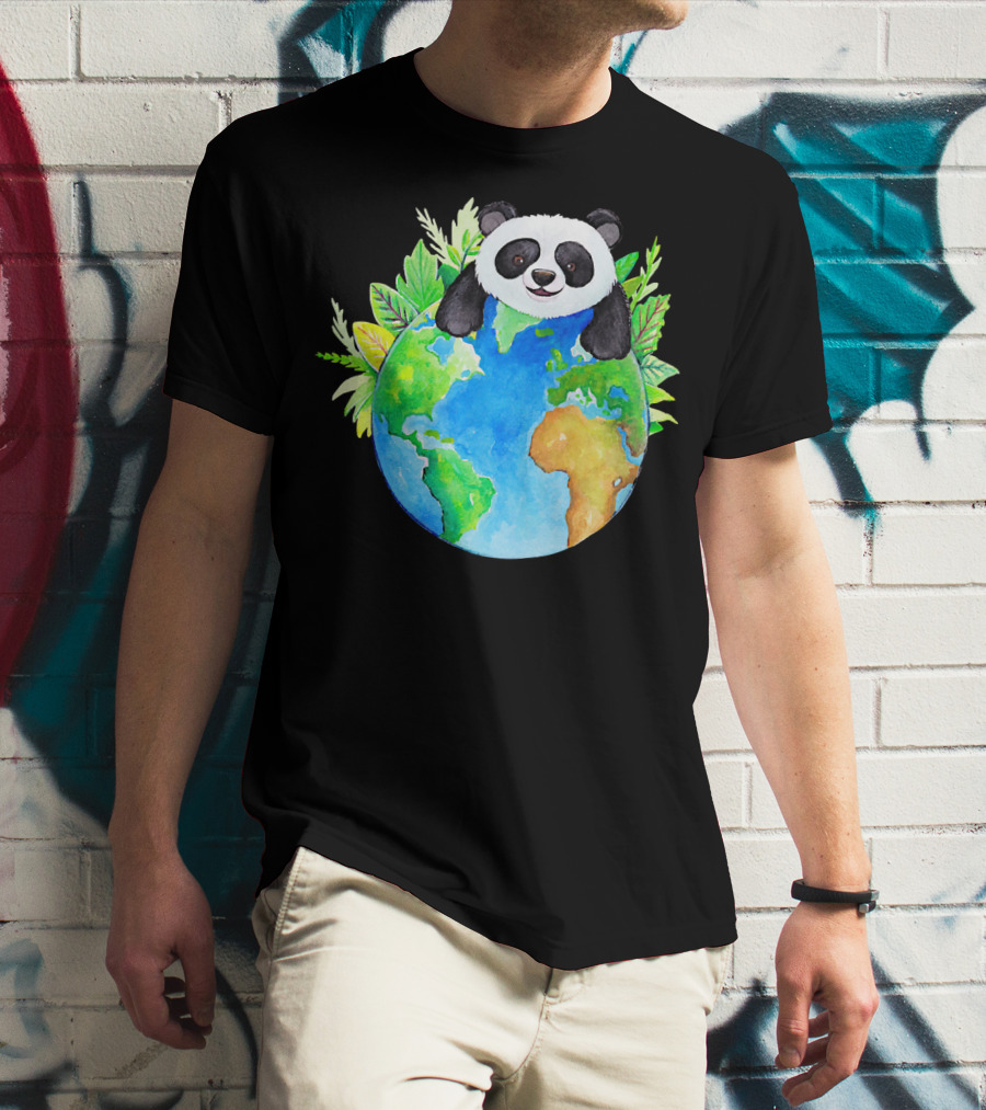 Cute Earth Panda Bear With Green Foliage T-Shirt