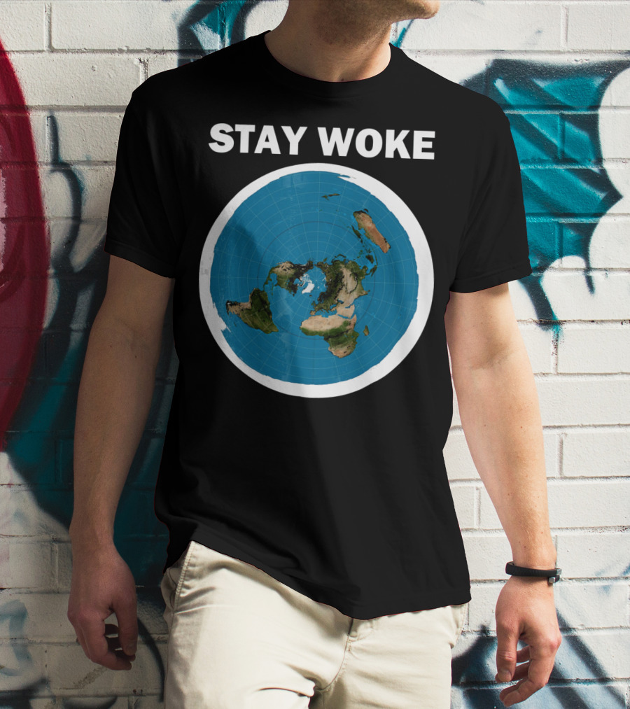 Stay Woke Flat Earth Map Representation T-Shirt