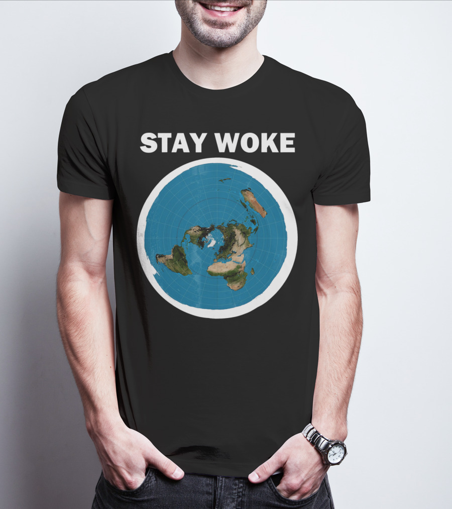 Stay Woke Flat Earth Map Representation T-Shirt
