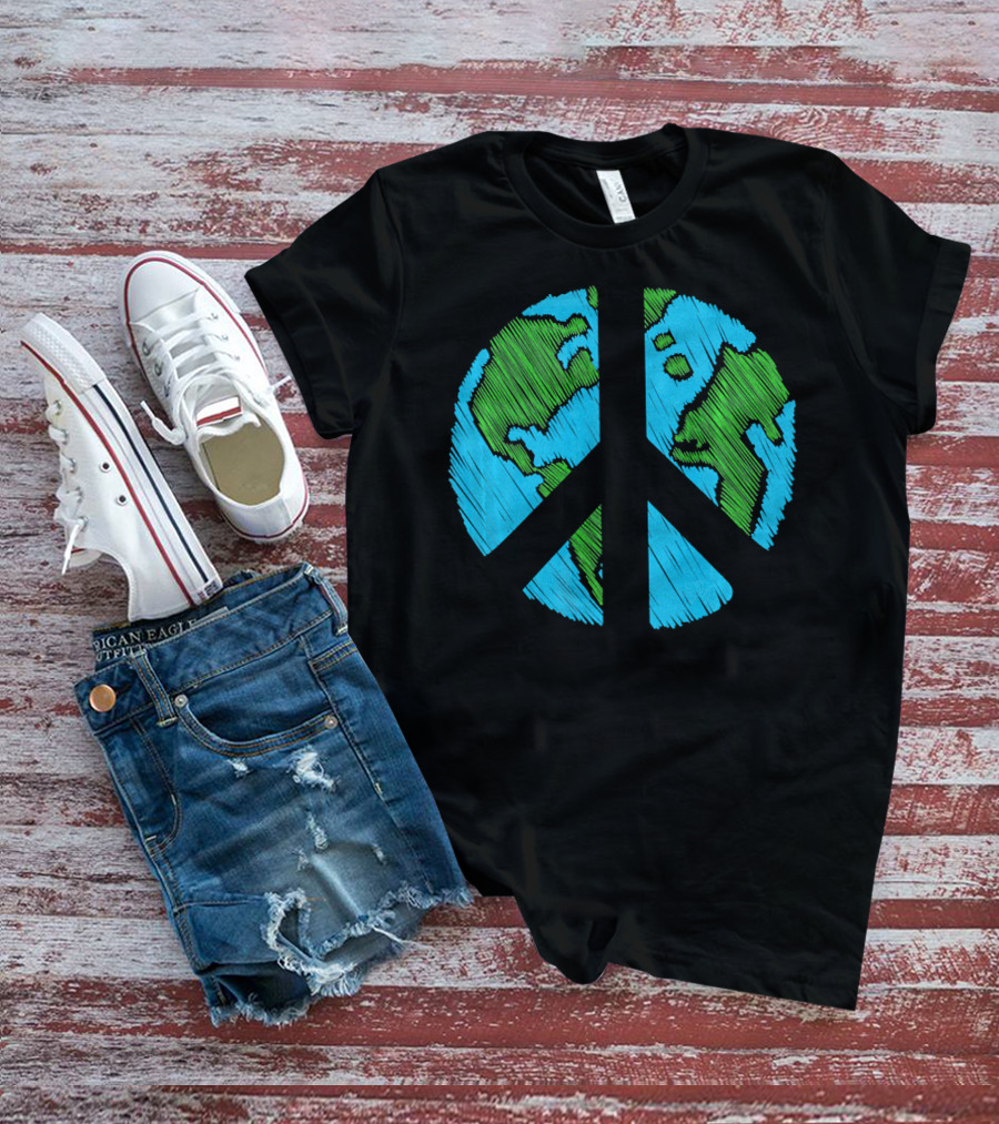 Retro Vintage Peace On Earth Day World Map T-Shirt