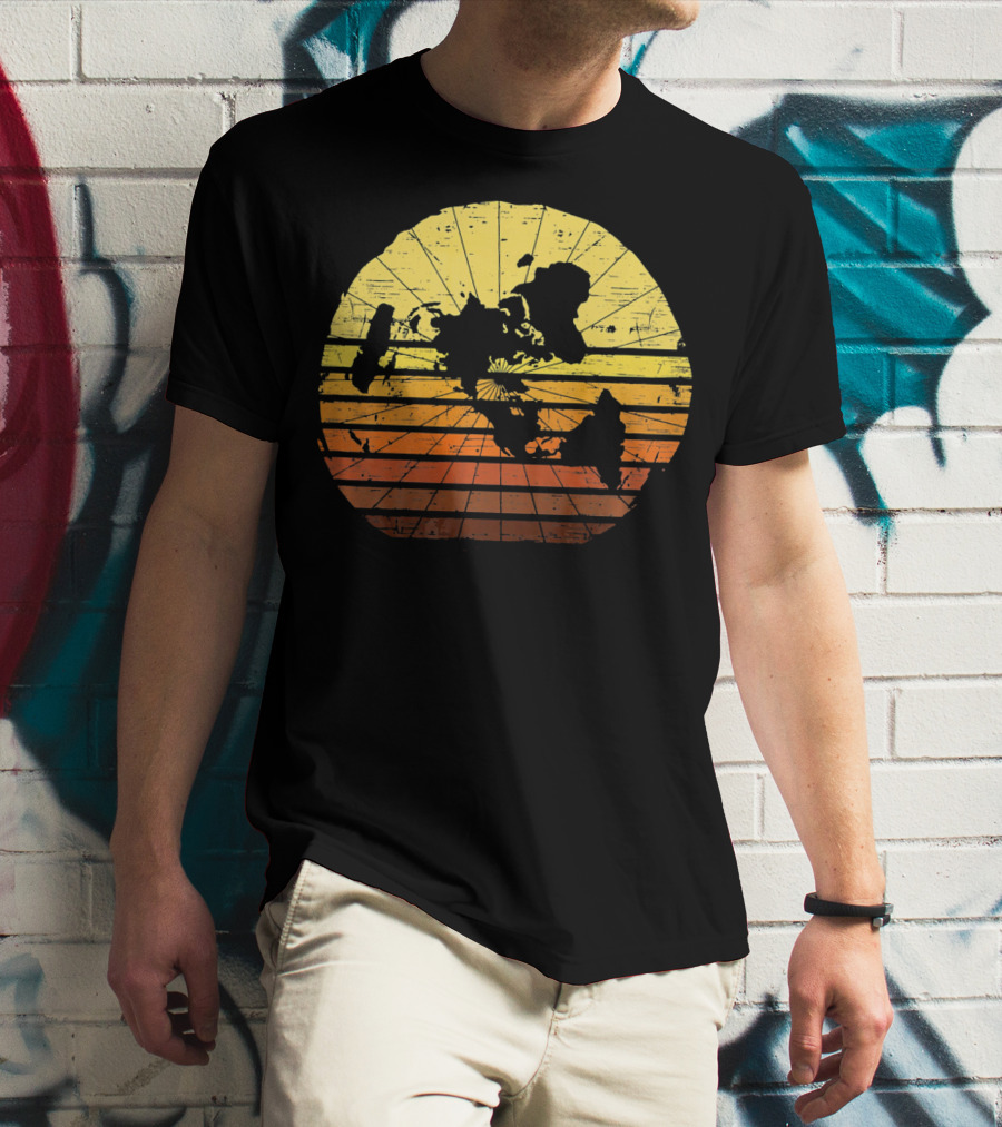 Flat Earth Map Vintage Retro Distressed Stripes T-Shirt