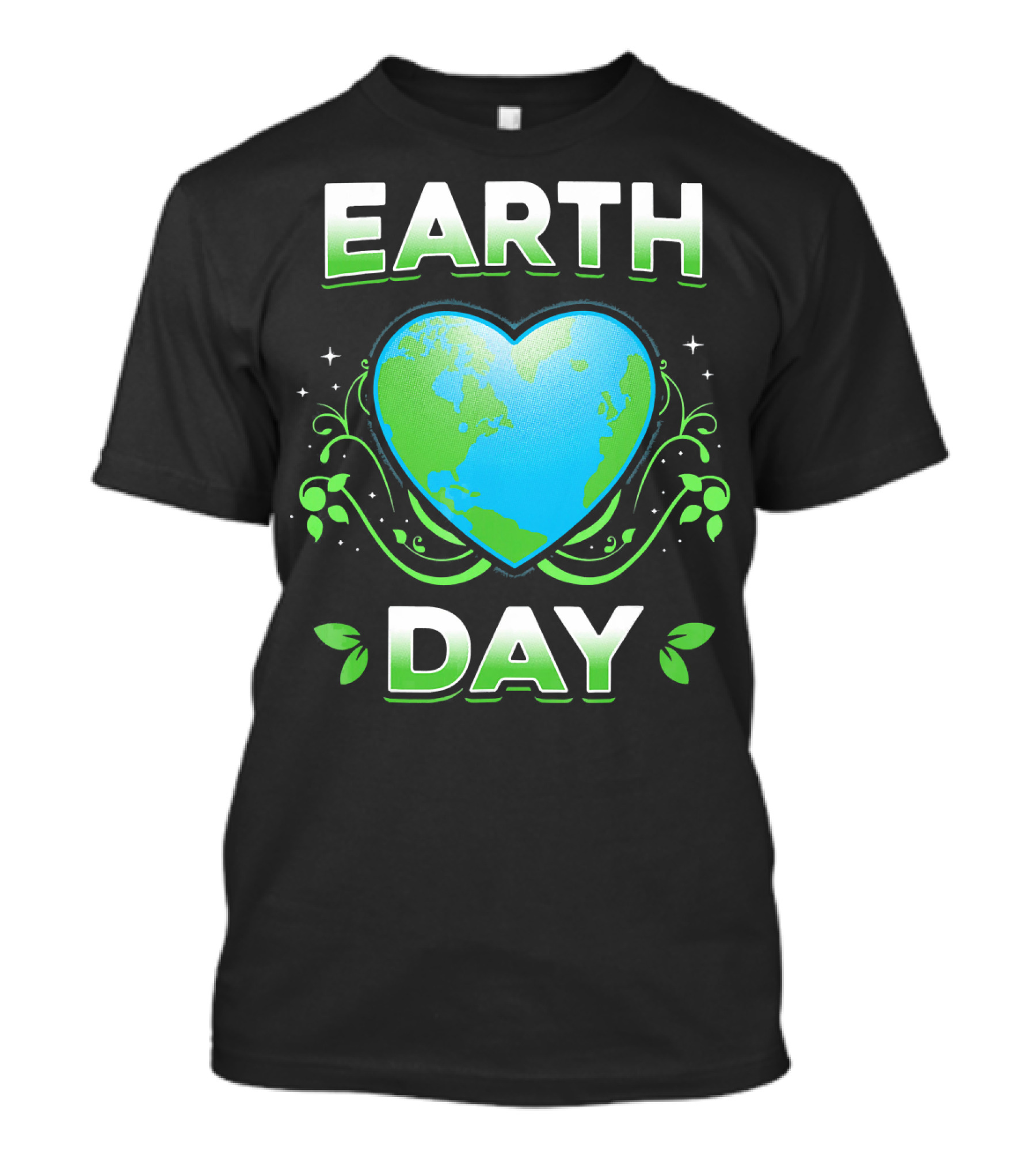 Earth Day Heart With Green Leaves And Swirls T-Shirt