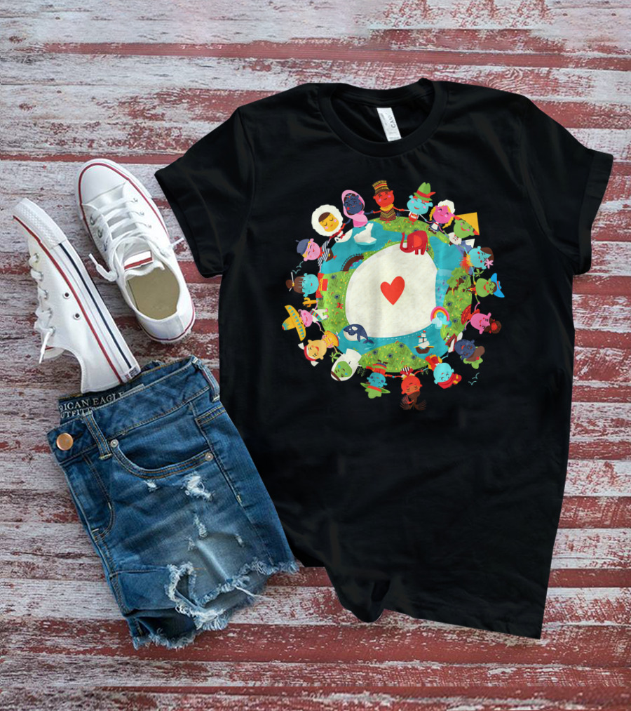 Kids United In Love For The Planet Earth With Heart And Diverse Children T-Shirt